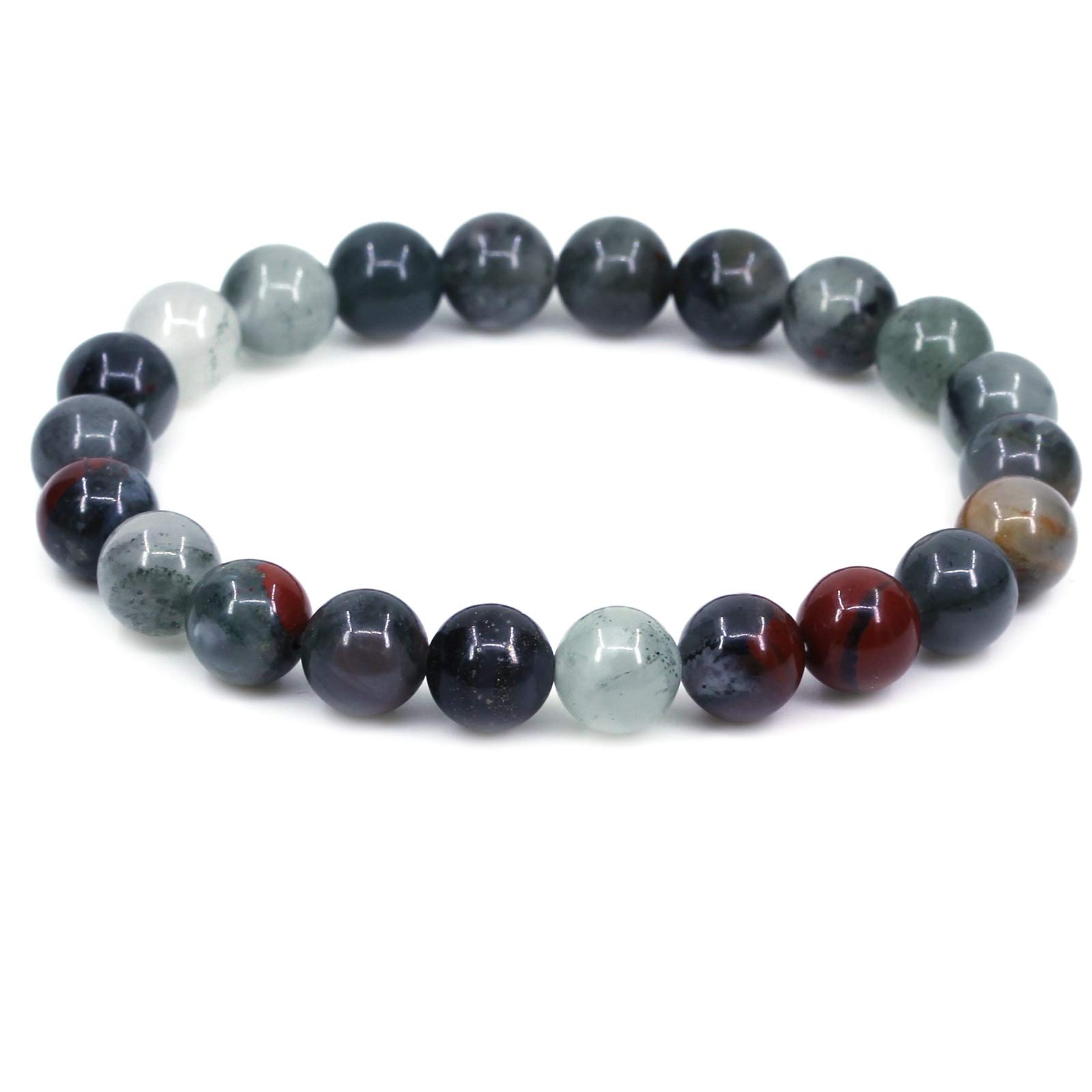 CHENYUE Natural A African Bloodstone Gemstone 8mm Round Beads Stretch Bracelet 7" Unisex