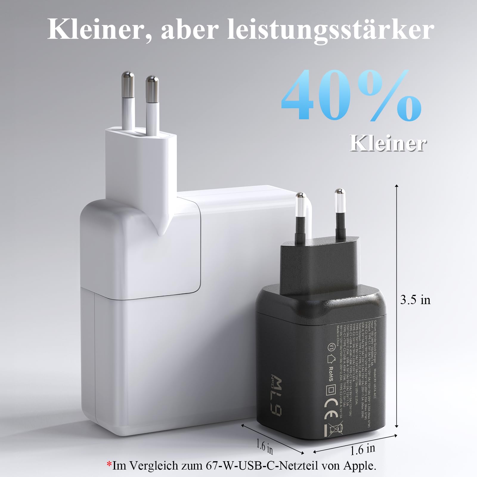 Minthouz USB-C-Ladegerät mit Charging Cable, PD 67W, 3-Port-GaN-Mehrfachnetzteil, Fast Charger kompatibel mit iPhone 17/17 Air/17 Pro/17 Pro Max/17 SE, 16/15/14/Serie, Galaxy, iPad 8