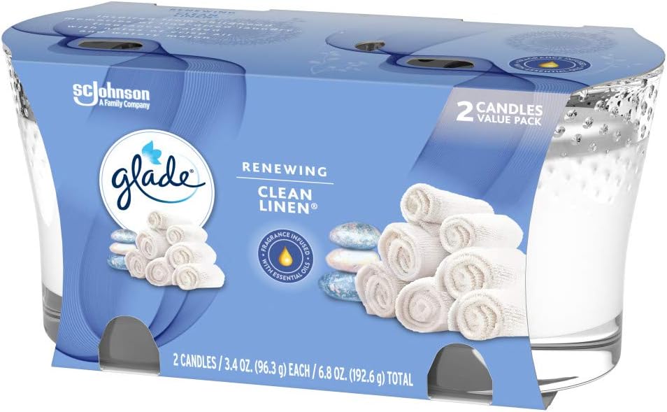 Glade Candle Jar, Air Freshener, Clean Linen, 2 candles, 6.8 oz: Health & Personal Care