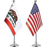 WXTWK 2 Pack American USA California Desk Flag Small Mini US Calif CA State Table Flags With Stand Base,United States State Festival Events Celebration Decorations