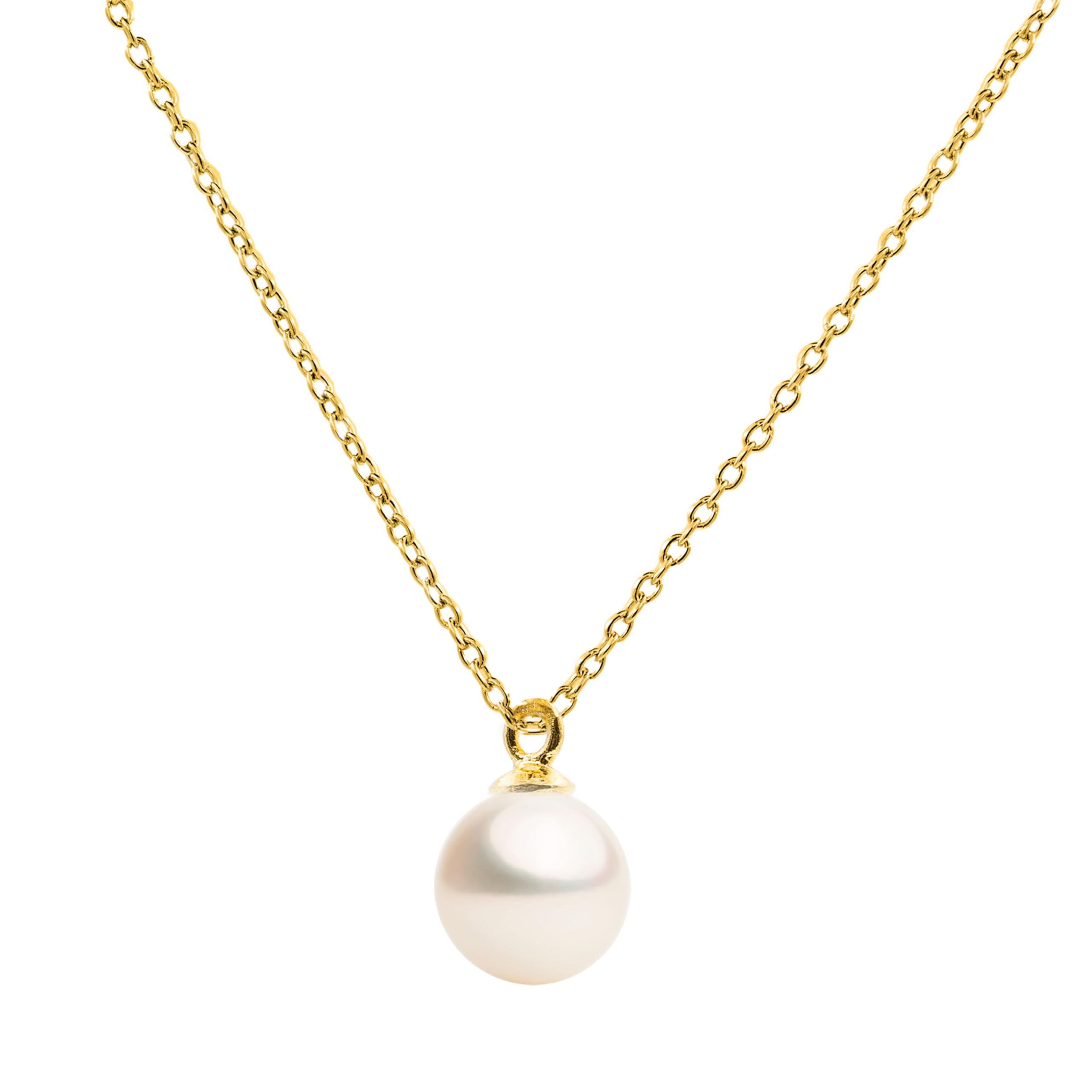 Secret & You Pearl Pendant Necklace Round Freshwater Cultured Pearl 8.0 to 8.5 mm - 925 Sterling Silver Chain and Pendant Rhodium or 18k Gold Plated 40 or 45 cm long.