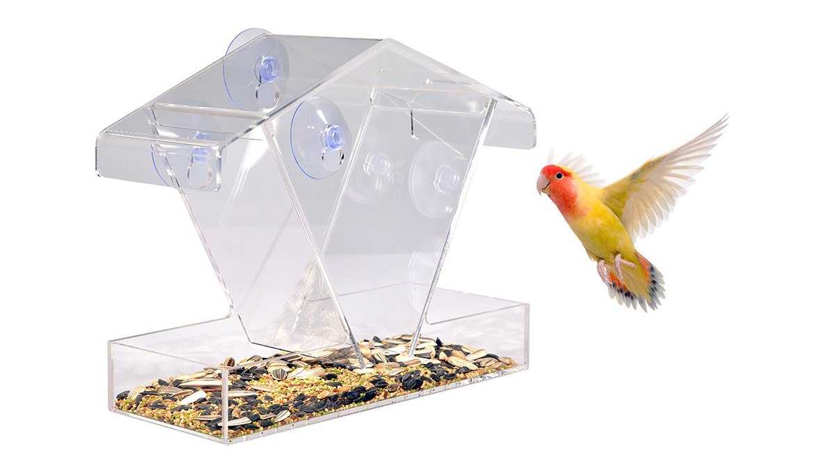 Nature Window Feeder Large Acrylic Bird Feeder With Roof, Drain