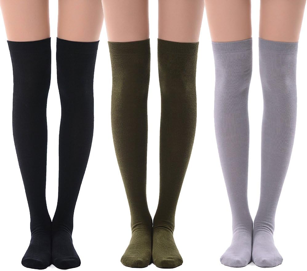 Women's Over Knee High Socks, MEIKAN Fashion Cotton Cosplay Thigh High Socks 3 Pack