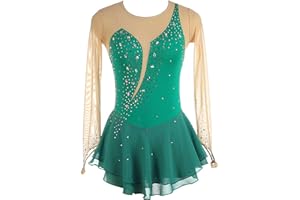 HAWFHH Figure Skating Dress, Women's High Elasticity Competition Skating Wear, Long Sleeve Shiny Rhinestones Dancewear