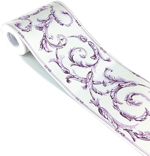 Amazon Com Elegant White Purple Rattan Floral Wallpaper Border Peel And Stick Wall Decal Sticker For Wall Ceiling Bathroom Kitchen 4 2inch By 32 8ft Kitchen Dining