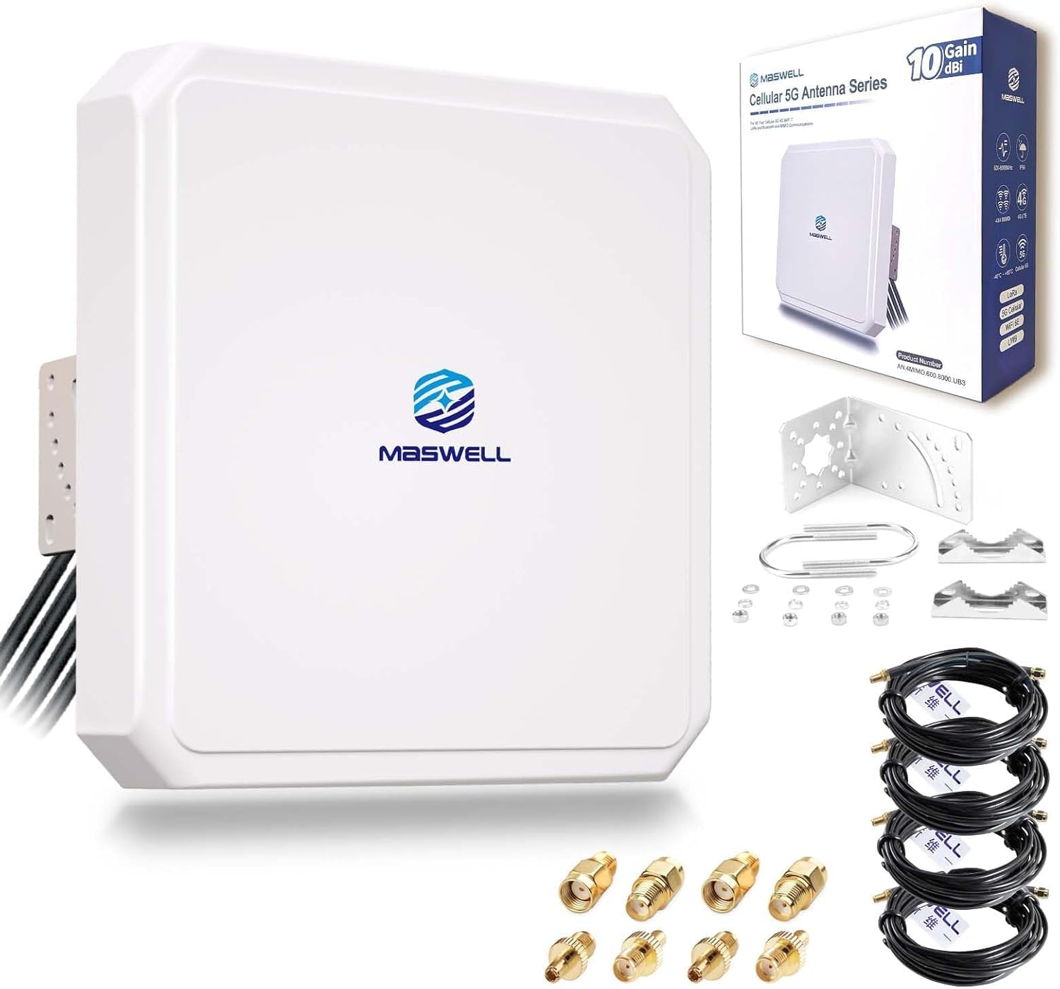 Photo 1 of Maswell 4MIMO_Ultra: 4G LTE 5G Panel Antenna, 10dBi High Gain 4X4 MIMO External Antenna, 600-8000MHz for 4G/5G Routers & Gateways for T-Mobile Home Internet, Verizon, AT&T, WiFi 7 Ready (Complete Kit)