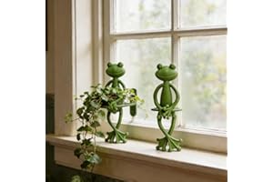 2 Piece Frog Plant Stand, Green Smiley Frog Plant Supports Holder, Adorable Stable Support, for Potted Plants Succulents Gard