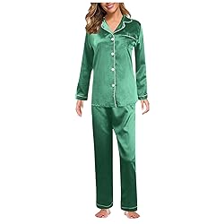 Womens Satin Pajamas Set Long Sleeve Sleepwear