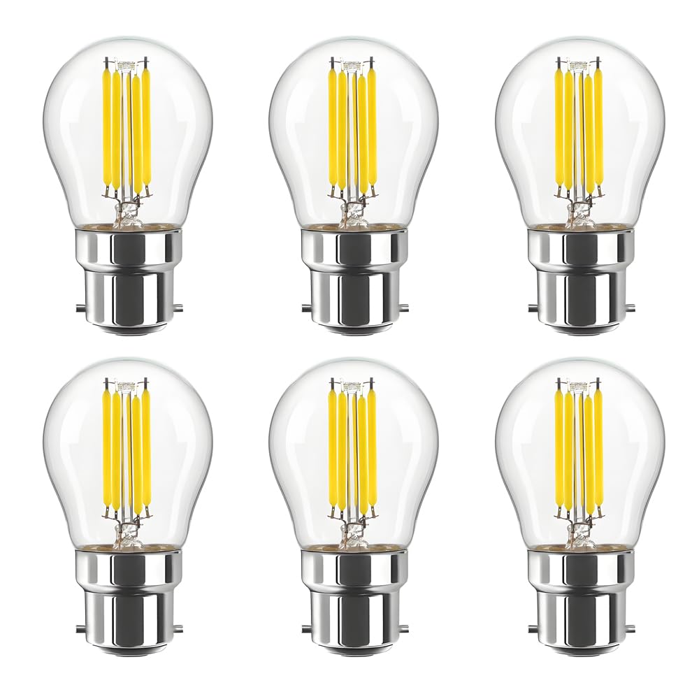 Jiotouhu B22 Bayonet LED Light Bulb, 40W Equivalent, 4W 400LM G45 Golf Ball Bulb BC Cap Classic Clear Glass Edison LED lamp, Cool White 6500K, Non-dimmable, No Flicker,6-Pack