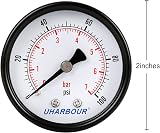 Uharbour Dual Scale Manometer 100psi/7bar Low Pressure Gauge 1/4" BSPT Back view 3