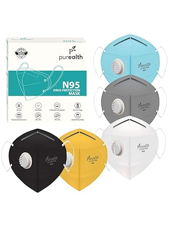 Purealth N95 5 Layer with Filter Multi Color Face Mask, Reusable, Washable CE & ISO Certified to