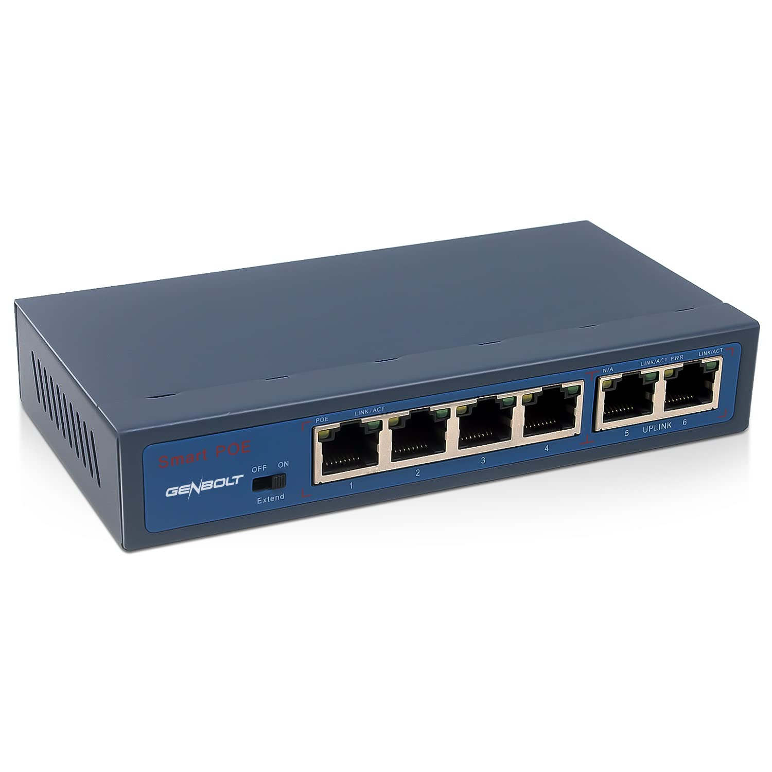 GENBOLT 6 Port Fast Ethernet 10/100 Mbps PoE Switch, 4 PoE Ports, Desktop, Plug-and-Play, Sturdy Metal with Shielded Ports