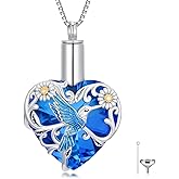 POTOPYY Hummingbird/Dragonfly/Bee/Butterfly Heart Urn Necklaces for Ashes 925 Sterling Silver Crystal Cremation Necklace Pendant Keepsake Necklace Memorial Jewelry Gifts for Women