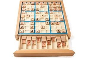 Rofawee Wooden Sudoku Puzzle Board Wood Sudoku Game Set with Drawer Math Brain Teaser Desktop Toys