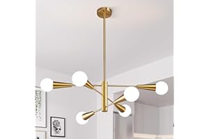 KAISITE Sputnik Chandelier Modern Gold Chandelier 6-Light E26 Mid Century Ceiling Light Fixture Height Adjustable Hanging Pendant Lighting for Dining Room Kitchen Island Bedroom Office