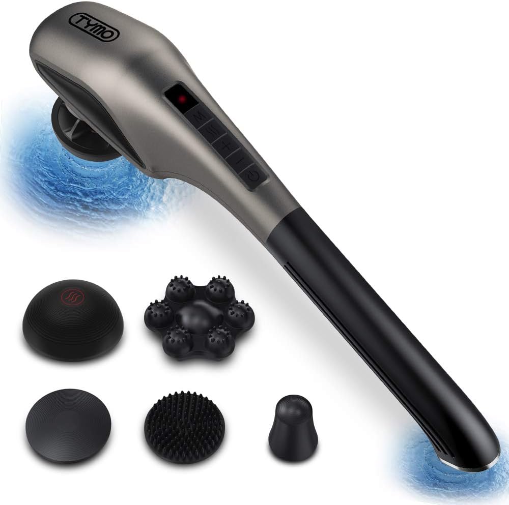 TYMO Black Whale Heat Therapy Massager – Dual Motor Handheld Massager, up to 4000 RPM with 5 Hyper Skin Friendly Silicone Heads, Cordless and Lightweight for Percussion, Kneading and Tapping: Health & Personal Care