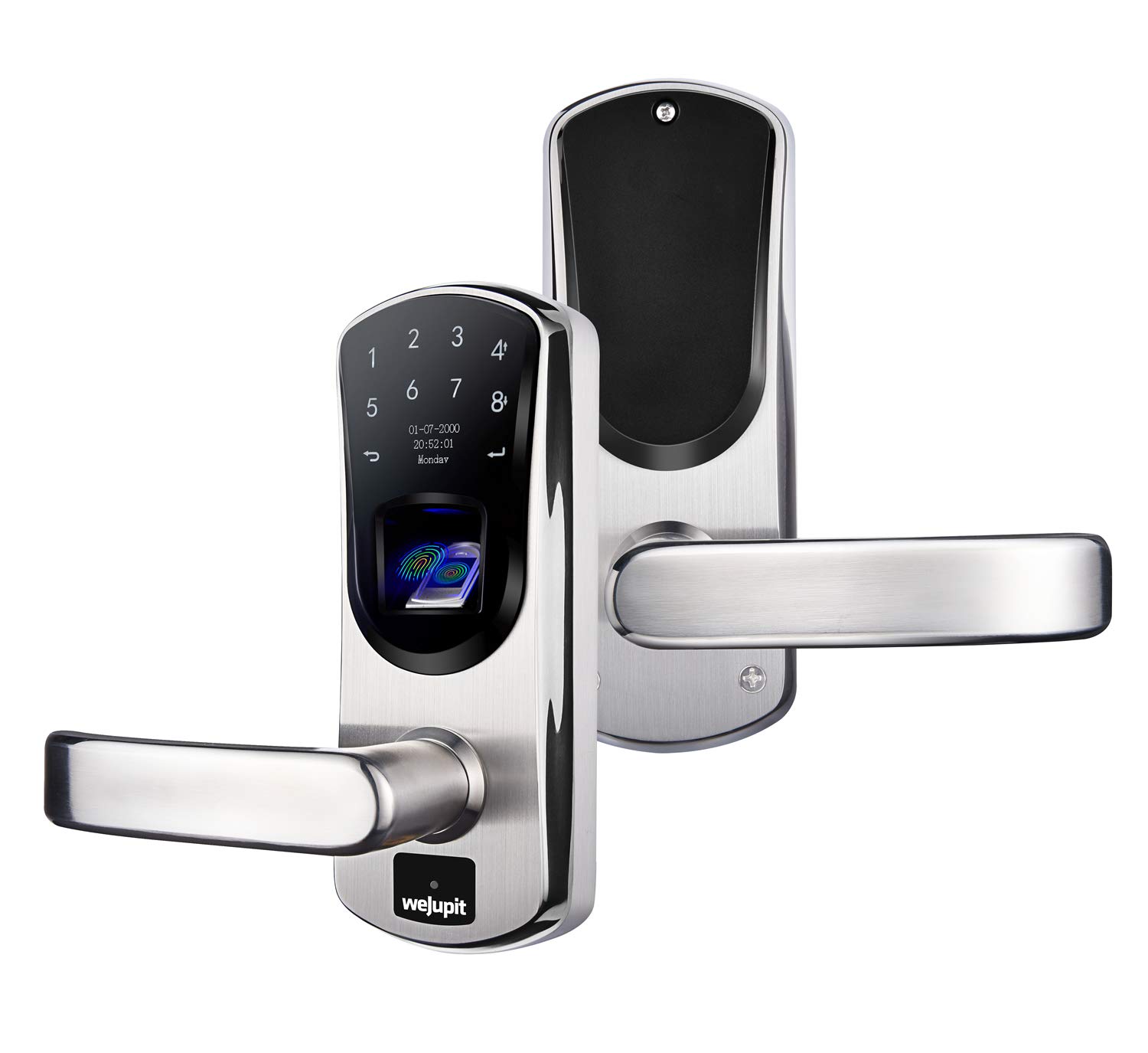 WeJupit V8 Smart Keyless Entry Door Lock, Fingerprint Stainless Steel Touchscreen with Electronic Keypads, Spare Key, Two-Factor Authentication, Digital Biometric Auto-Lock (Left Handle Only)