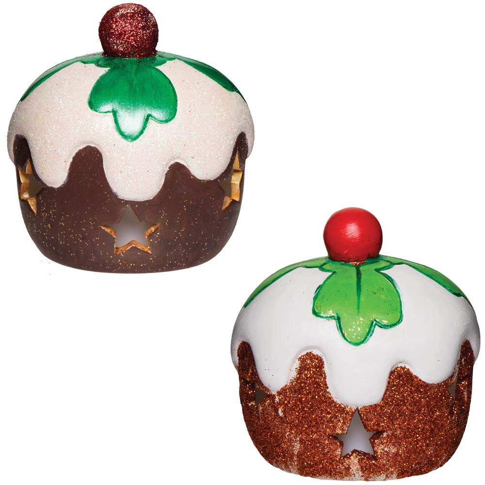 Baker Ross AX394 Christmas Pudding Ceramic Tealight Holders - Pack of 3, Decorate and Display for Christmas Decorations, Ideal Kids Arts and Crafts Project
