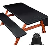 Picnic Table Cover with Bench Covers, Camping Essentials, Fitted Camping Tablecloth with Drawstring Bag, Waterproof and Oil-proof with elastic Edge for Indoor Outdoor Patio, 72in (Black)
