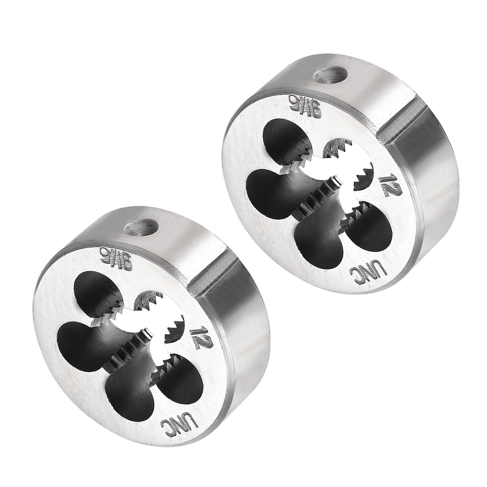 CoCud Round Thread Repair Die, 9/16-12 UNC Die 38mm OD, Alloy Tool Steel Right Hand Cylindrical Pipe Threading Tool with 5 Chip Holes - (Applications: for Threading Repairing), 2pieces — image 1