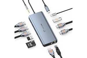 TobenONE USB C Docking Station 3 monitors, 13 In 1 Laptop Docking Station Dual Monitor with 2 HDMI 4K, DP, 100W PD, 5 USB, Ethernet, SD/TF, Mic/Audio, USB C Hub for MacBook Dell HP Lenovo Asus Surface