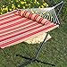 Best Choice Products Quilted Double Hammock w/ Detachable Pillow, Spreader Bar - Burgundy and Tan Stripe