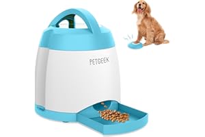 PETGEEK Automatic Dog Feeder/Treat Dispenser with Rechargeable Button Remote Control, Interactive Dog Food Puzzle & Stimulation Toys, 400ml Capacity Pet Dispensing Toy for Indoor/Outdoor Play