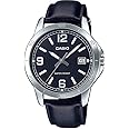Casio MTP-V004L-1B Men's Stainless Steel Black Leather Band Black Dial Date Watch