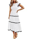 ZESICA Women's Summer Flutter Short Sleeve Smocked