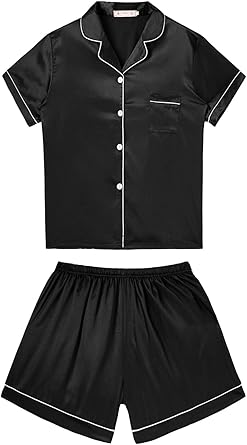 Farvalue Women S Silk Pajamas Set Satin Short Sleeve Button Down 2 Piece Fit Sleepwear For Womens At Amazon Women S Clothing Store