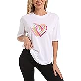LATAHUO Women's Heart Graphic Tees 2025 Summer Tops Cute Cotton Casual Short Sleeve Crewneck T Shirts