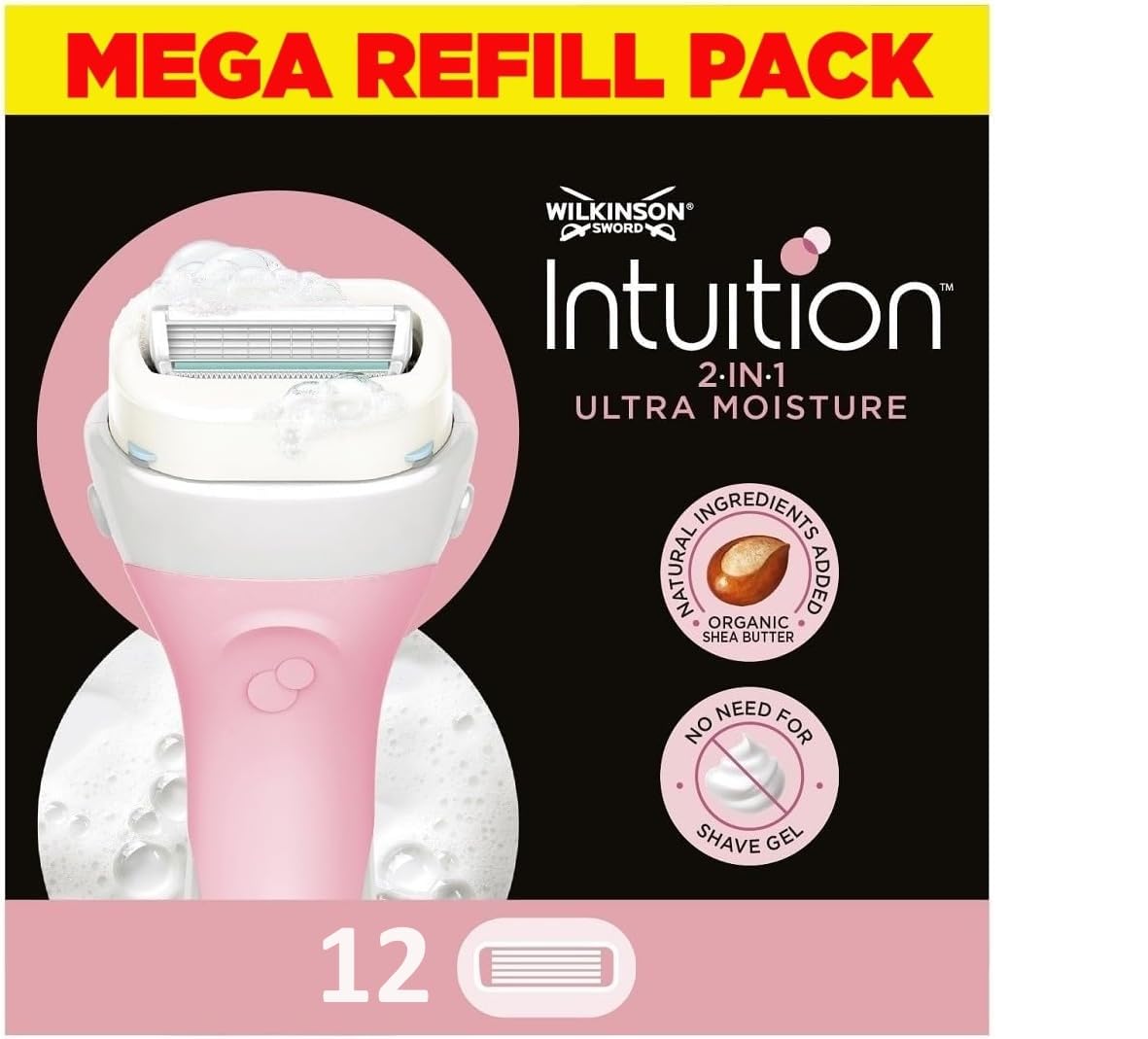 WILKINSON SWORD - Intuition Ultra Moisture Blades For Women | No Shave Gel Needed | Pack of 12 Razor Blade Refills