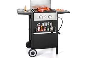 GREEN PARTY 2 Burner Griddle Grill Combo, 2 in 1 Propane Gas BBQ Grill w/Cast Iron Plate, 20,000 BTU Output Small Flat Top Propane Barbecue Grill for Camping, Patio, Backyard, Balcony
