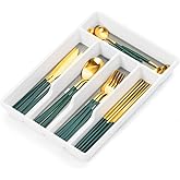 Cutesun Silverware Organizer for Drawer, Desktop Plastic Kitchen Storage, Cutlery Storage for Kitchen Drawer, Flatware and Utensil Holder Divider for Spoons Forks Knives Tableware, 5 Compartment, Gray