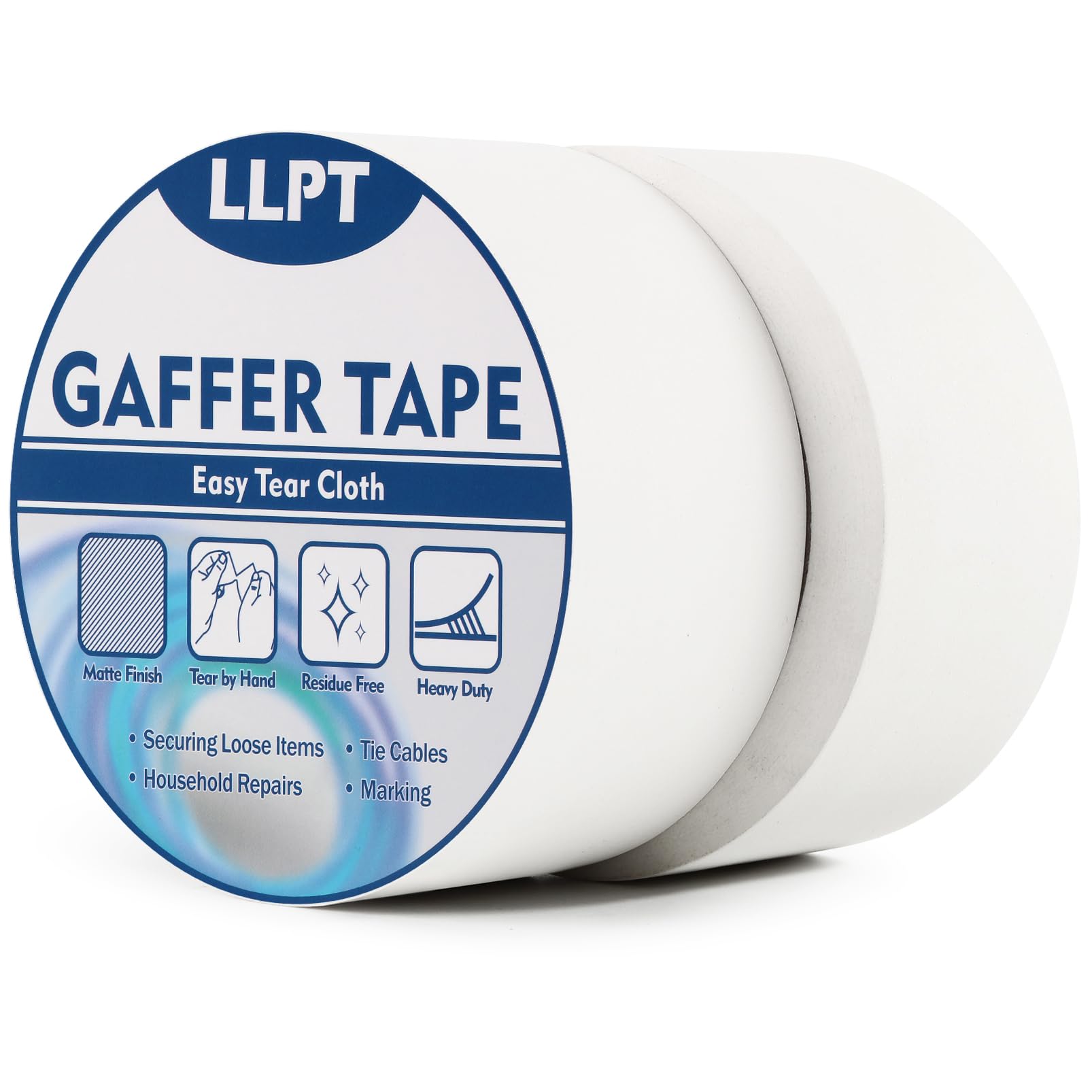 LLPT Gaffer Tape | Duct Tape | 2 Packs | 50mm x 15m | White Heavy Duty Gaffing Tape | Matte Non Reflective Easy Tear Residue Free | for Cords Photography (PGT515P2WT)