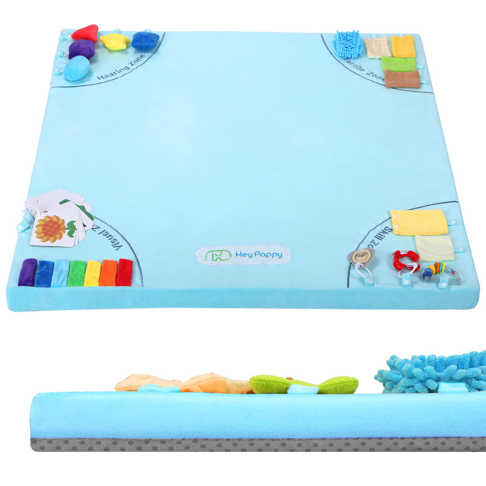 Photo 1 of 2 PACK Baby Play Mat, Unique Crawling Mats with 4 Sensory Development Zones for Motor Skills, 50''x50'' Playpen Mats with Non-Slip Cushioned that Fits Nicely Into Any Playroom, Blue