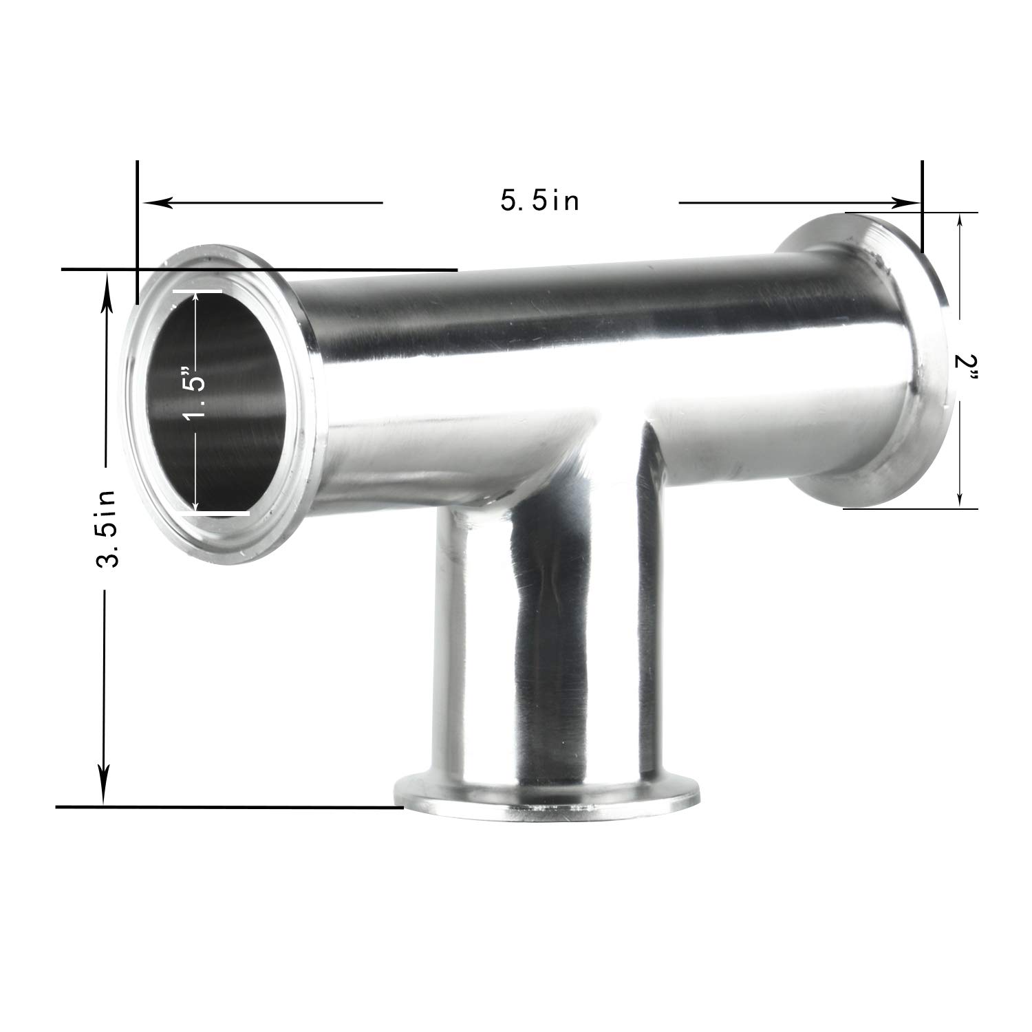 Clamp Tee 3 Way Stainless 304 Sanitary Fitting Fits 1.5" Triclamp