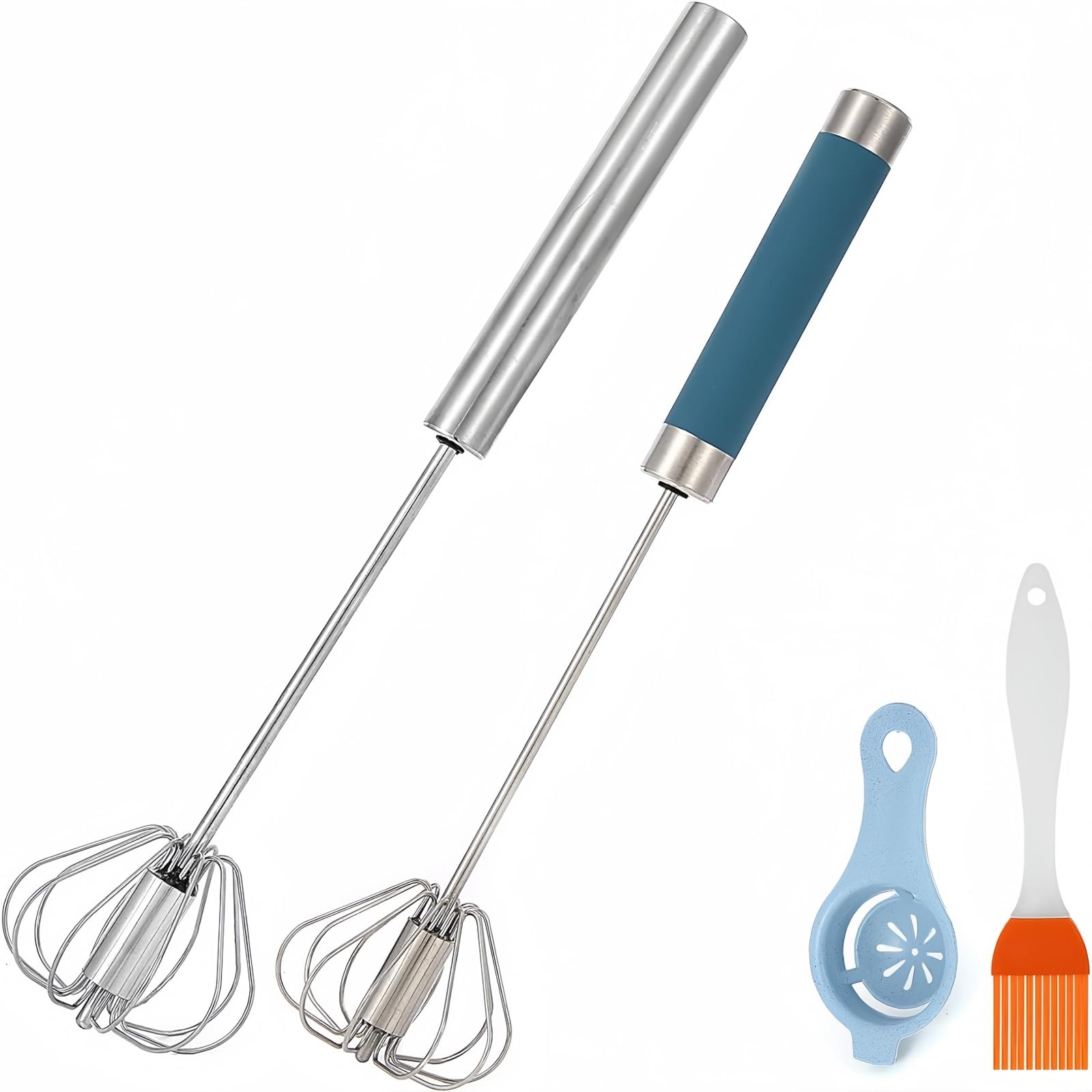 2 Pack Egg Whisk, LandJoy New Stainless Steel Egg Beater Home Blender for Egg Laying, Creaming, Egg Separator and Stainless Steel Omelet and BBQ Brush,A Practical Kitchen Gadget