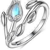 Cujiesp Rose Rings 925 Sterling Silver Rose Jewelry Flower Ring Moonstone Rings Rose Gift for Women Rose Lover