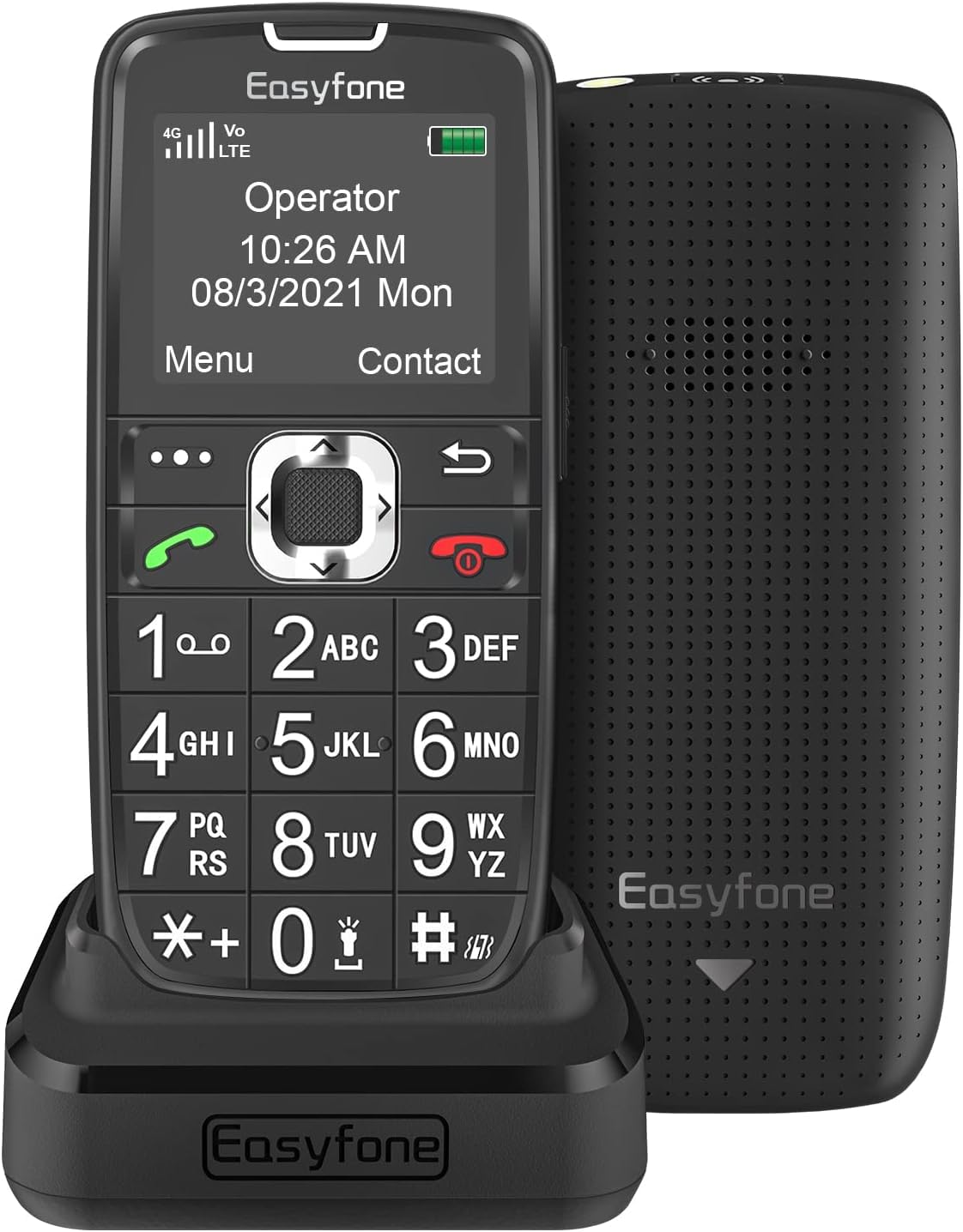 Easyfone Prime-A6 4G Unlocked Big Button Cell Phone for Seniors | Easy-to-Use | Clear Sound | SOS Button | SIM Card Included | Convenient Charging Dock
