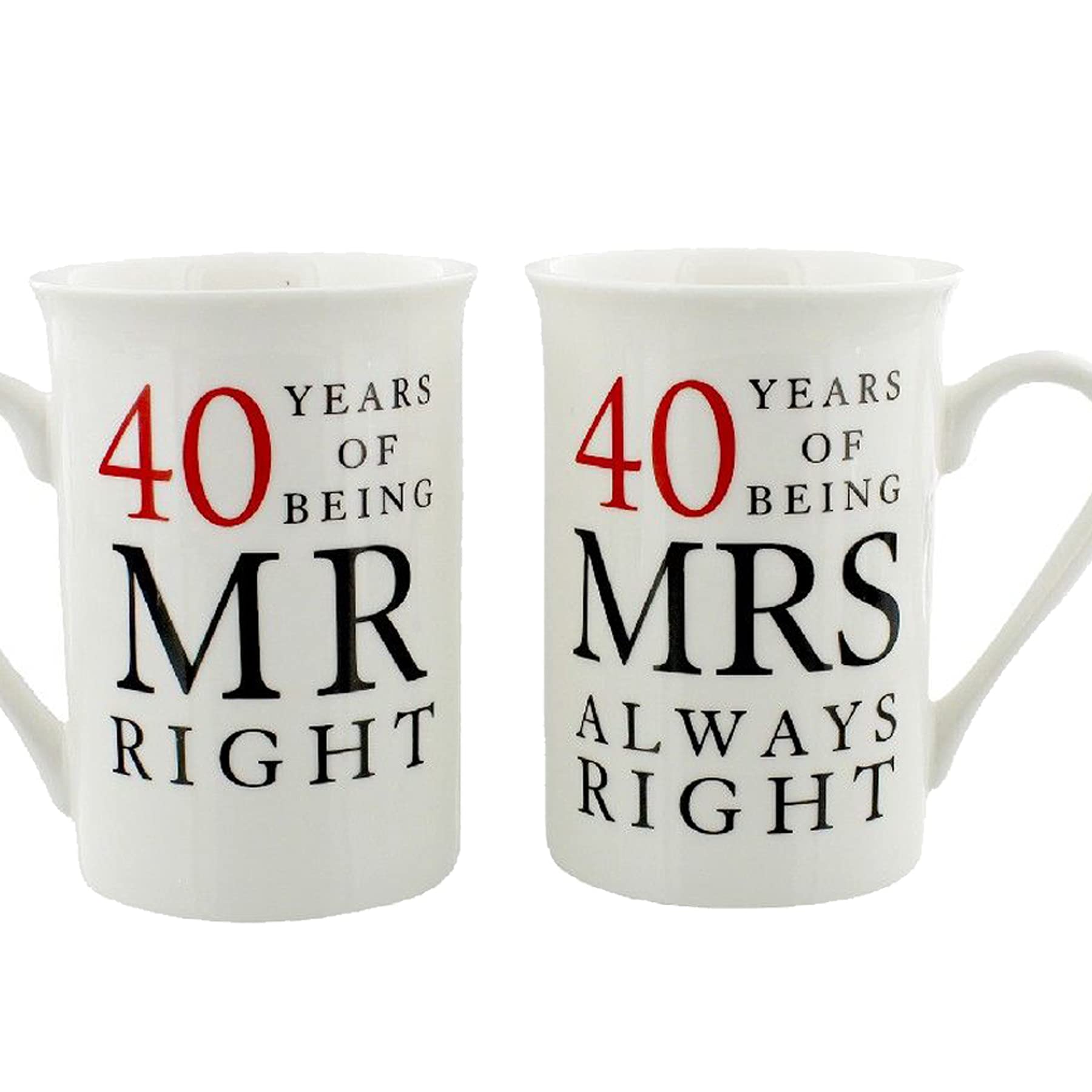 Usave 40th Ruby Wedding Anniversary Gift Set of 2 Mugs Mr Right & Mrs Always Right Presents