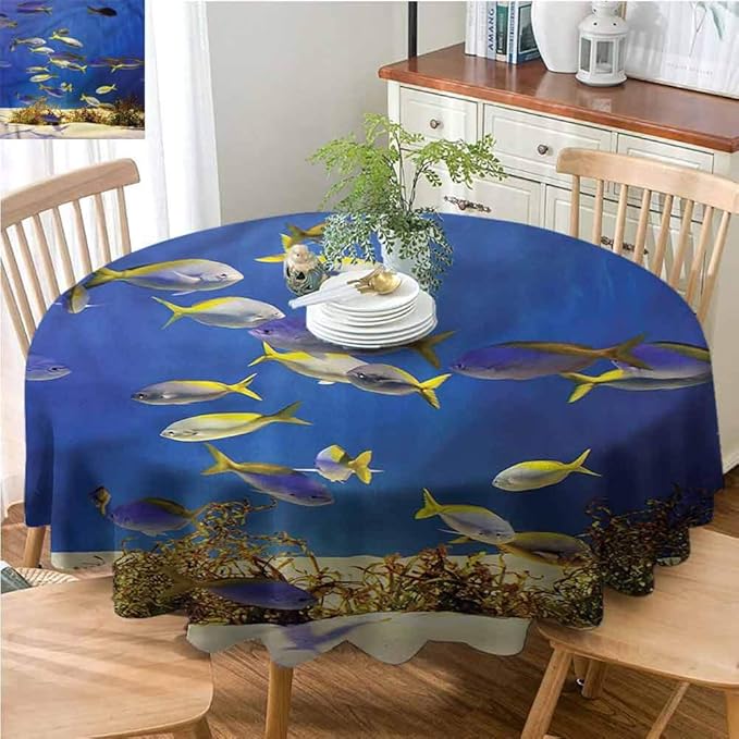 Round Outdoor TableclothOceanWrinkle Free Round TableclothSubaquatic