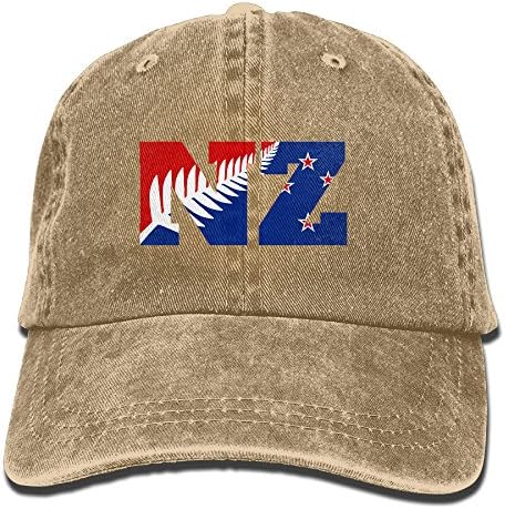 KKWONG Unisex New Zealand Flag NZ Sports Outdoor Cotton Washed Denim Baseball Cap One Size Natural