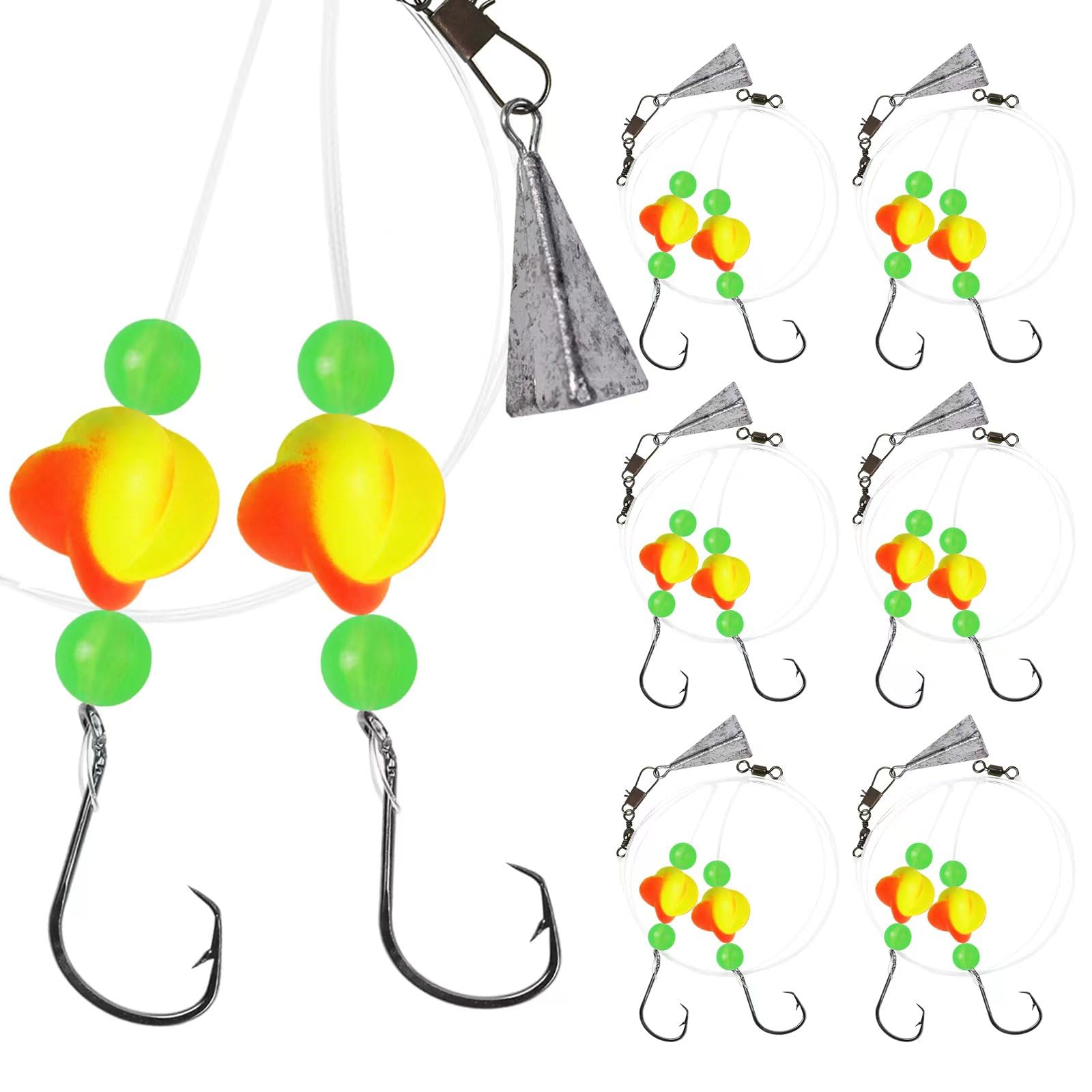 Pre-Rigged Fishing Hook Set 6/10PCS with Floats Beads Sinkers & Line