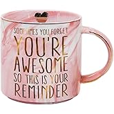 Sometimes You Forget You're Awesome Coffee Mug Thank You Gifts for Women, Inspirational Thoughtful Mug Gift for Friend Mom Sister, Pink Marble Cup, Inspirational Birthday Gifts for Coworker Nurse
