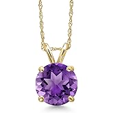 Gem Stone King 14K Yellow Gold Purple Amethyst Pendant Necklace for Women | 1.70 Cttw | Gemstone February Birthstone | Round 8MM | With 18 Inch Chain
