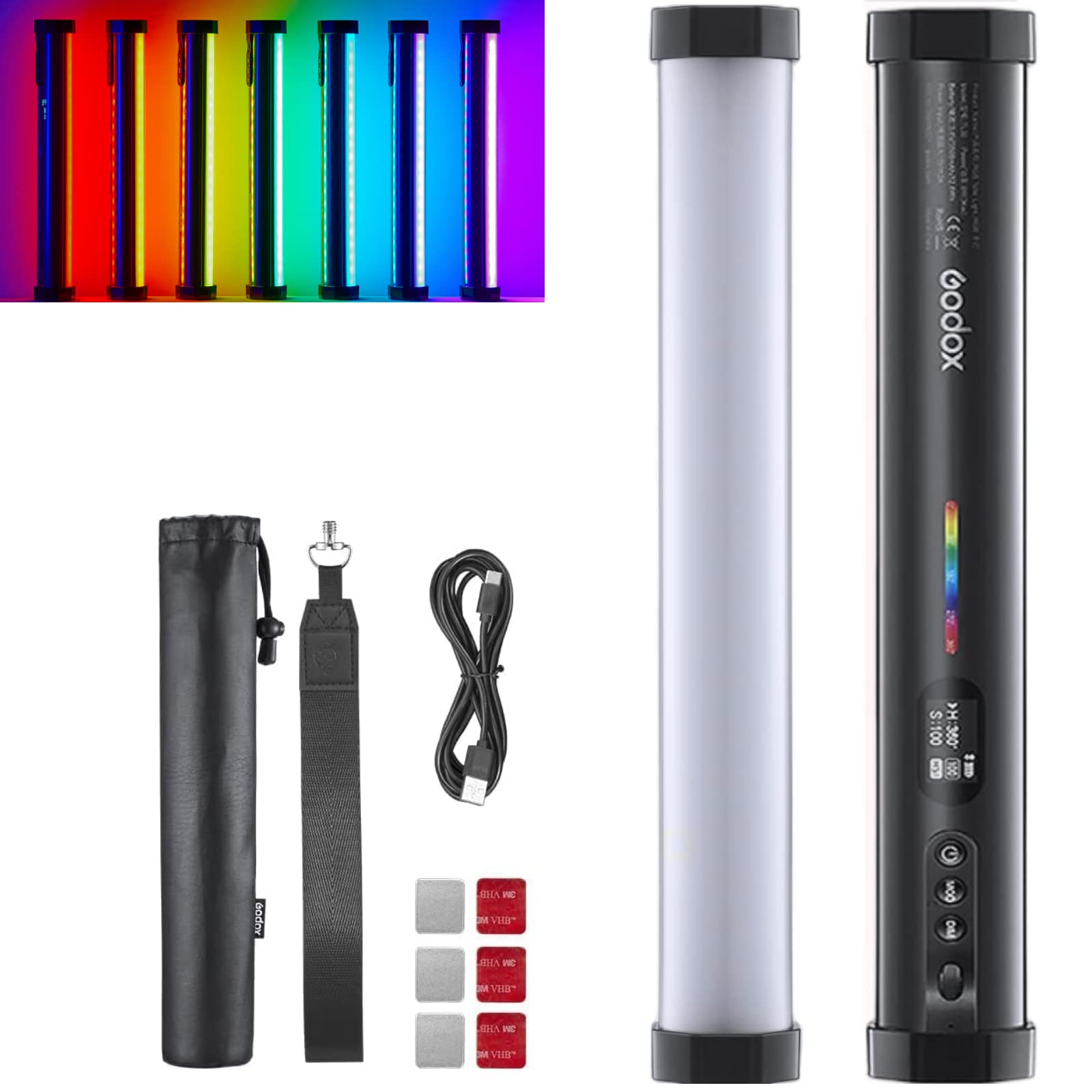 Godox TL30 Tube Light, 2700K-6500K Adjustable RGB LED Video Light Stick with CRI97 TLCI99, Portable LED Light Wand with RGB / CCT / HSI / FX Mode, Support APP / On-Board Control