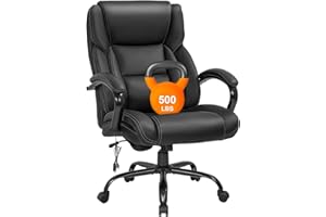 BESTOFFICE Big and Tall Office Chair 500lb Wide Seat Desk Chair with Lumbar Support Armrest Swivel Rolling High Back PU Leather Computer Chair Massage Adjustable Ergonomic Task Chair for Adults Women(Black)