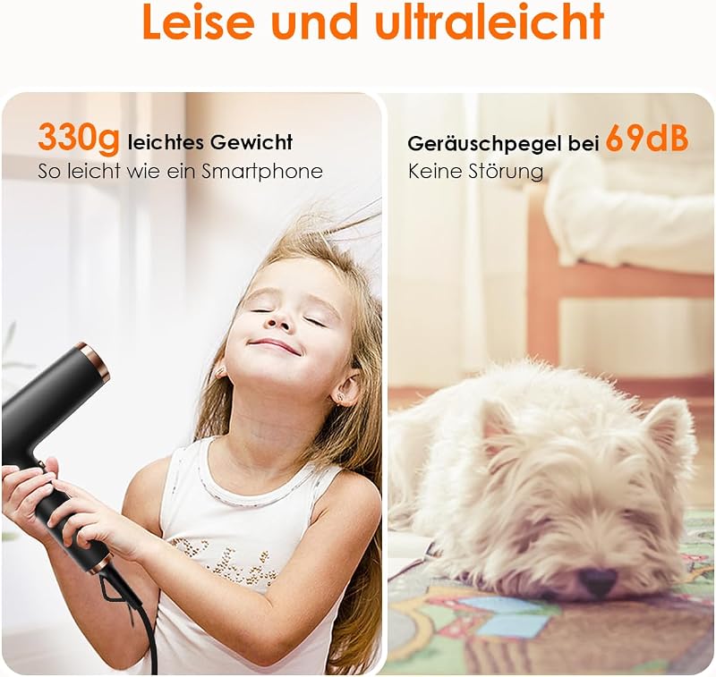 Föhn 110000 RPM Schnelltrockner –330 g leicht,Schwarzes Gold