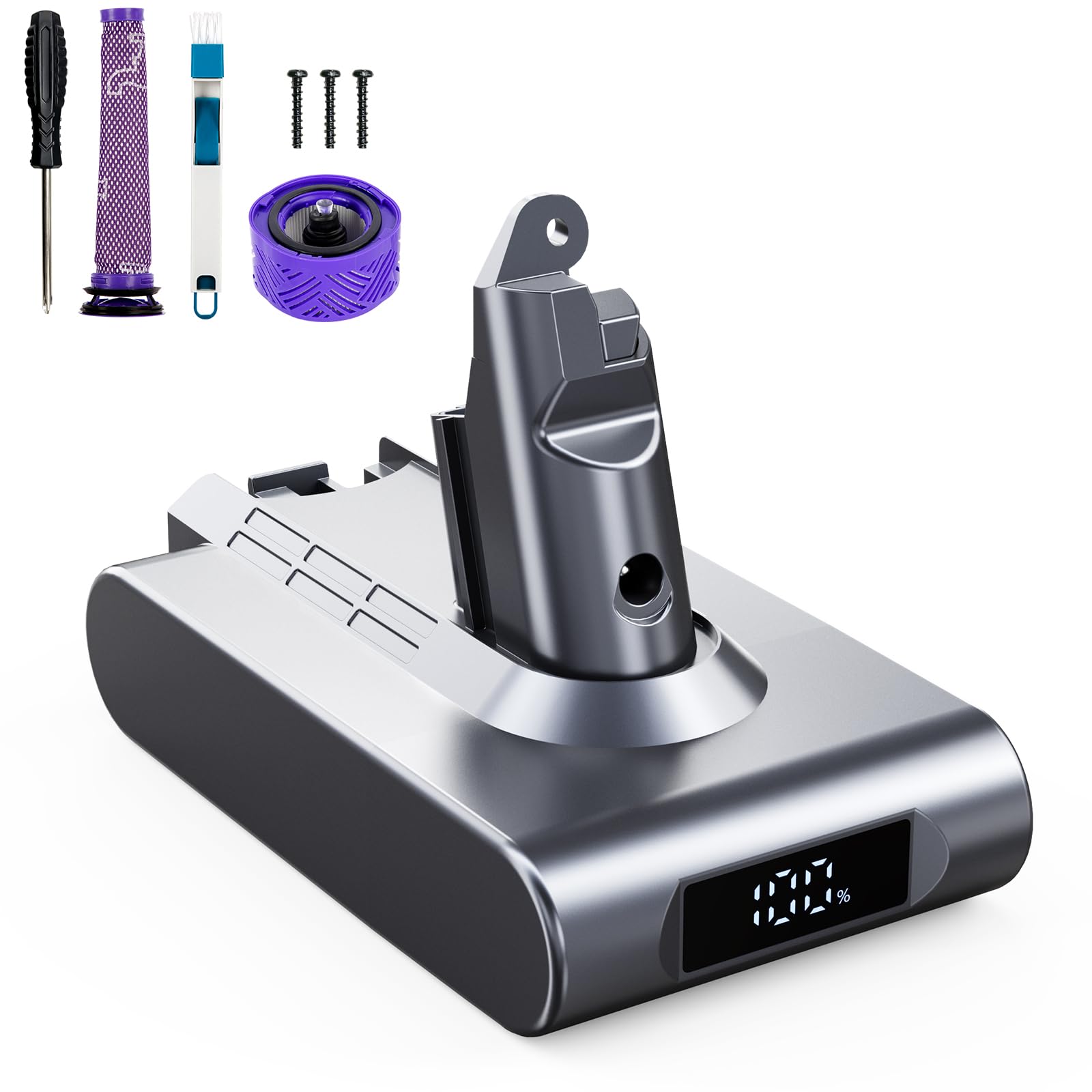 Photo 1 of 6000mAh Replacement Battery with Battery Level Display for Dyson V6 Compatible with Dyson V6 Vacuum Cleaner Series Animal DC72 DC74 SV03 SV05 SV06 SV07 SV09 V6 Absolute/V6 Motorhead/V6 Fluffy